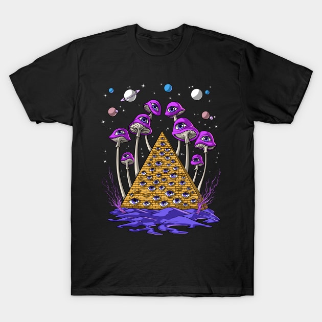 Psychedelic Pyramid Mushrooms T-Shirt by underheaven